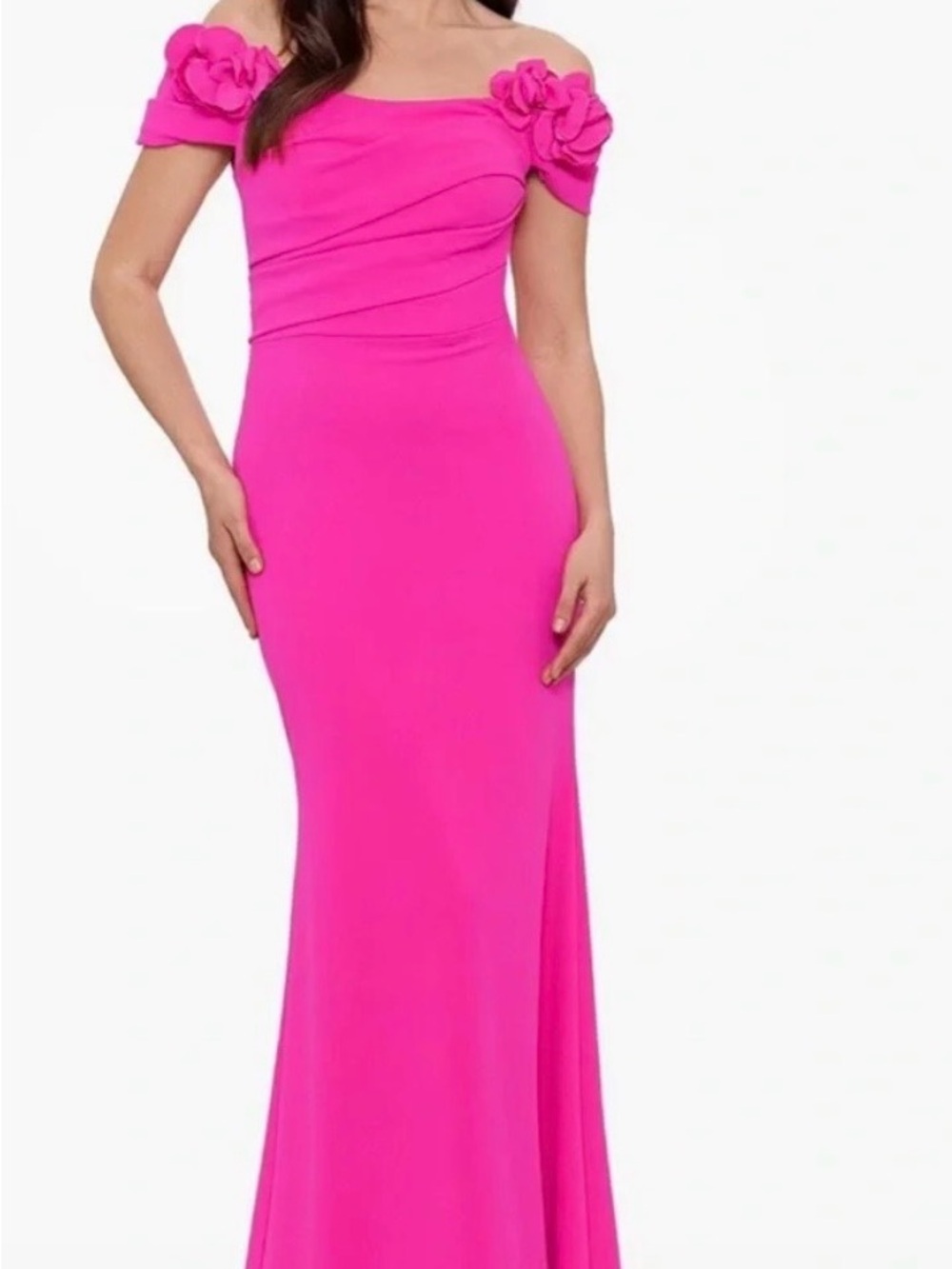 Betsy & Adam Fitted Off-Shoulder Floral Sleeve Evening Dress - Hot Pink (NWT)